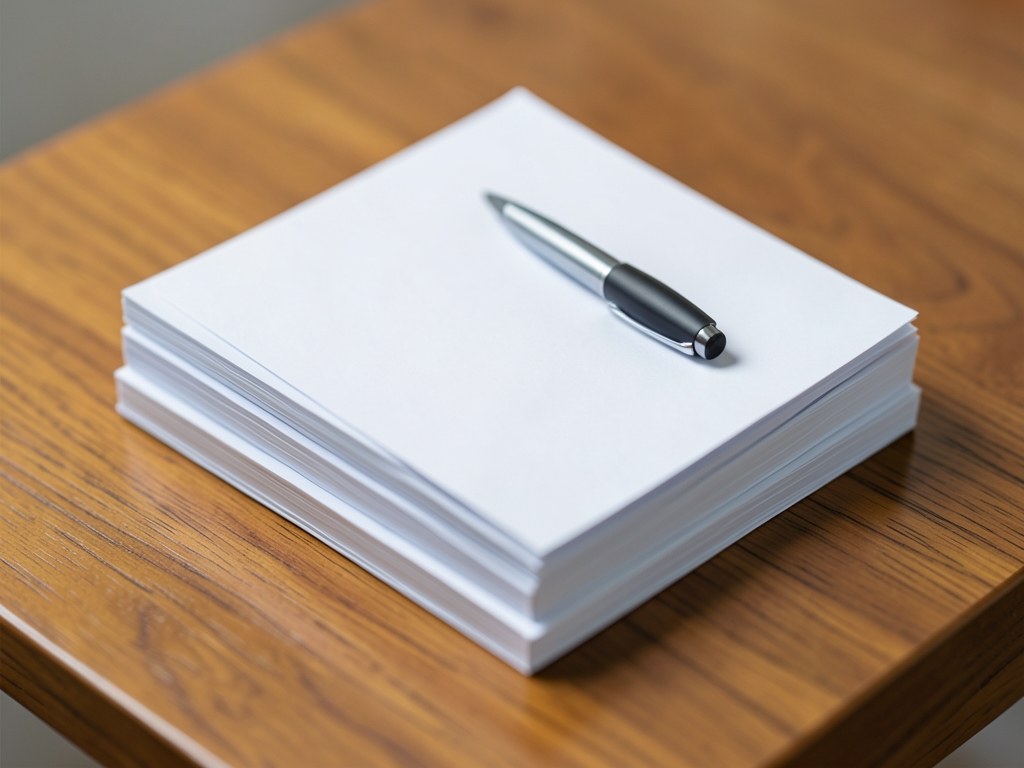 A stack of neatly organized documents and a stylish pen on a wooden desk, suggesting transparency and methodical work.