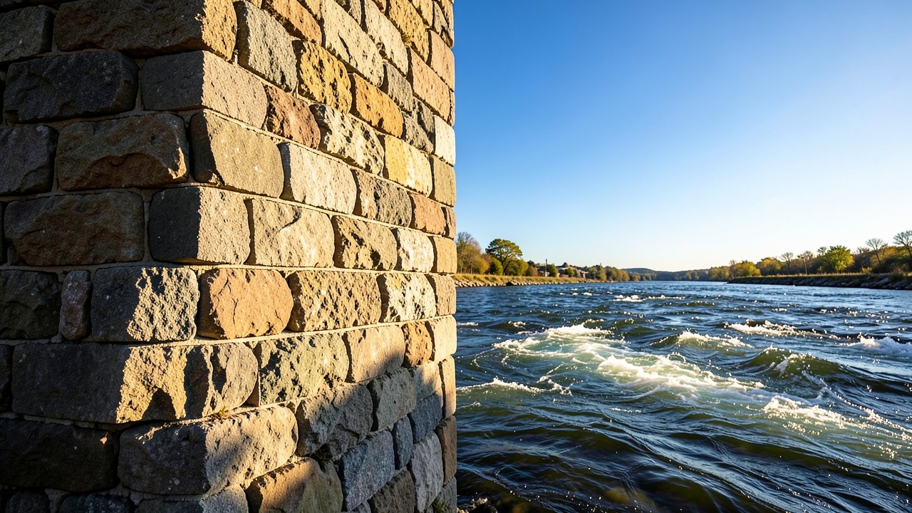 A split scene showing a stable stone wall and a flowing river, symbolizing fixed and variable rates.