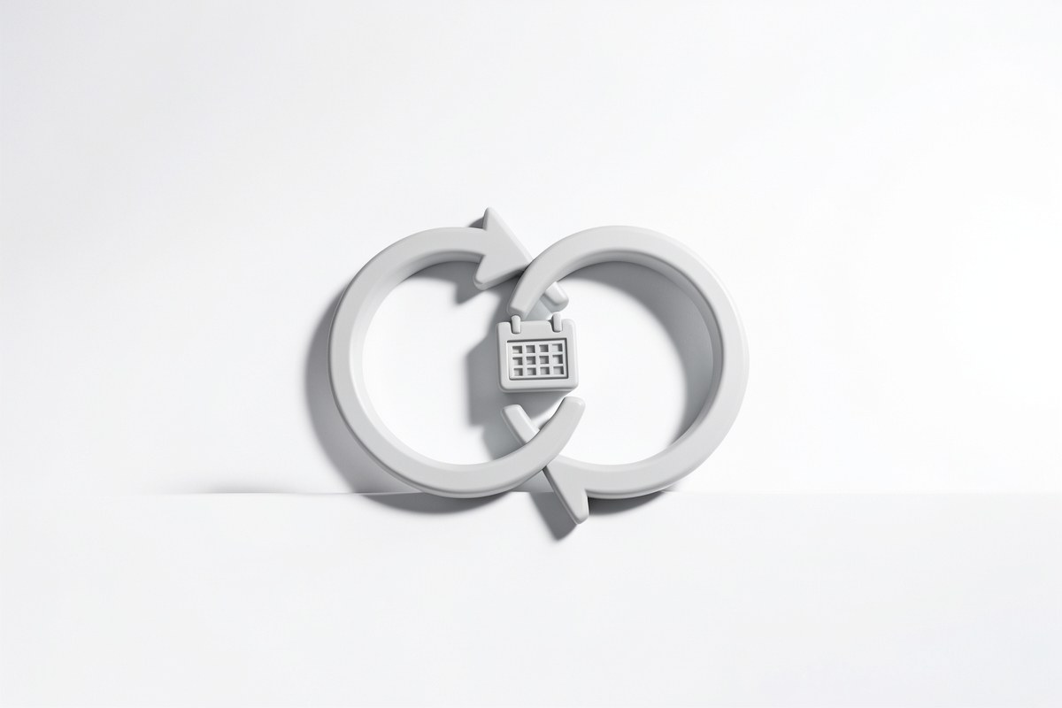 A document with a circular arrow and a calendar, symbolizing renewal.