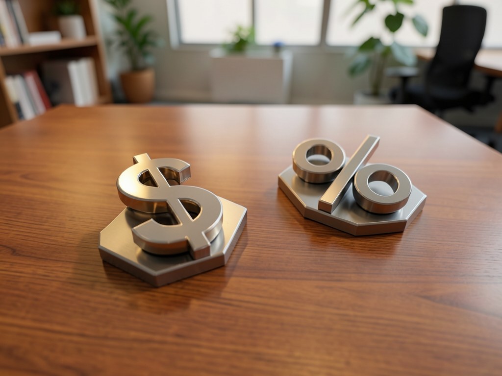 Two scales comparing a dollar sign and a percentage symbol, symbolizing rate comparison.